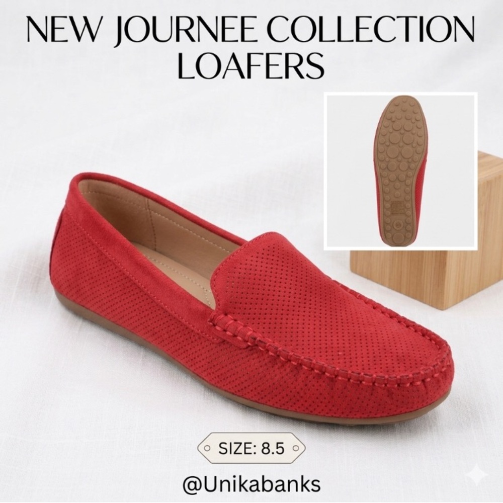 Journee Collection Red Perforated Moccasin Loafers